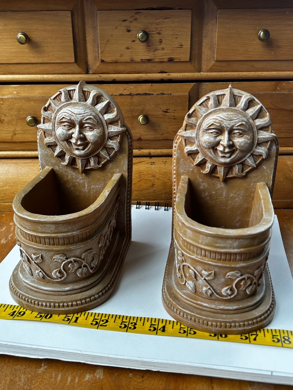 🌞🌞🌞Sun Face Decorative Planter Pair - Rustic Brown CLEAN Home Accents